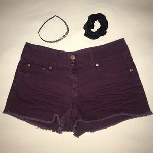 Deep purple denim shorts